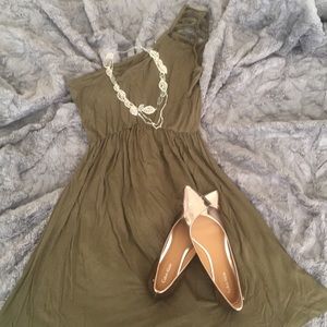 Olive Green One Shoulder Lattice Dress